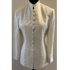 VTG 80s New Hung Cheng Co. Hand Tailored Mandarin Collar Jacket Ivory Small